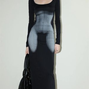 3D Body Print Maxi Dress - Y2K Fashion, Grunge Aesthetic, Cute Tops