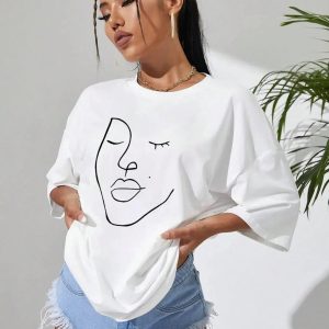 Abstract Woman Face Tee - Y2K Aesthetic Top for Grunge & Coquette Styles