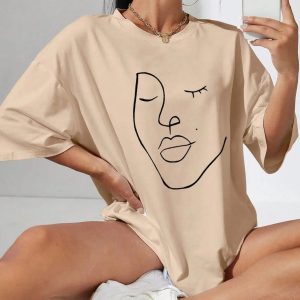 Abstract Woman Face Tee - Y2K Aesthetic Top for Grunge & Coquette Styles