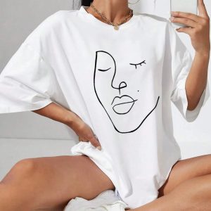 Abstract Woman Face Tee - Y2K Aesthetic Top for Grunge & Coquette Styles