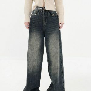 Acubi Wide Leg Dark Jeans - Y2K Fashion Essential for Grunge Aesthetic