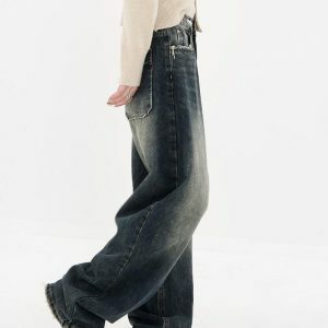 Acubi Wide Leg Dark Jeans - Y2K Fashion Essential for Grunge Aesthetic