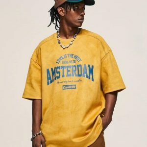 Amsterdam Suede Tee: Y2K Fashion Essential for Coquette & Grunge Aesthetics