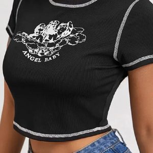 Angel Baby Tee: Y2K Fashion Cute Top for Coquette & Grunge Aesthetic