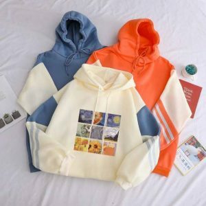 Artsy Van Gogh Hoodie - Y2K Aesthetic, Cute Tops, Grunge Style, Cozy Wear