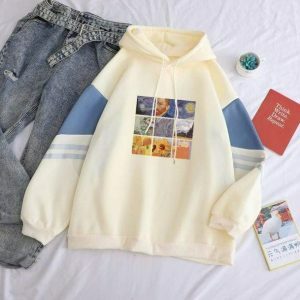 Artsy Van Gogh Hoodie - Y2K Aesthetic, Cute Tops, Grunge Style, Cozy Wear