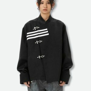 Asymmetric Frog Button Jacket - Y2K Fashion, Grunge Aesthetic, Cute Tops