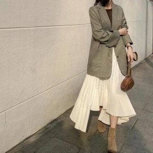 Asymmetric Pleated Midi Skirt - Y2K Fashion, Grunge Aesthetic, Cute Tops