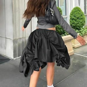 Asymmetric Ruched Mini Skirt - Y2K Fashion, Grunge Aesthetic, Cute Tops