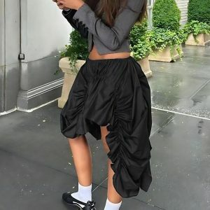 Asymmetric Ruched Mini Skirt - Y2K Fashion, Grunge Aesthetic, Cute Tops