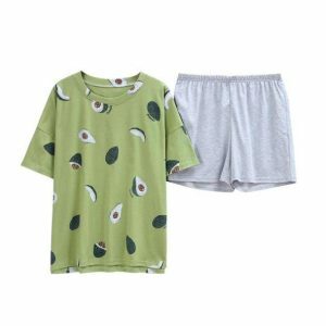 Avocado Vibes Y2K Pajama Set - Cute Tops for Coquette & Grunge Aesthetic