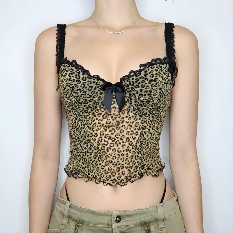 Baddie Leopard Mesh Top - Y2K Fashion, Grunge Aesthetic, Cute Tops