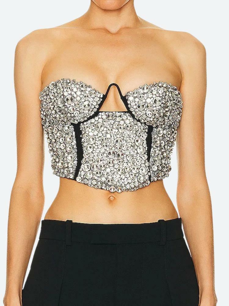 Baddie Rhinestone Bustier Crop Top - Y2K Fashion & Coquette Aesthetic