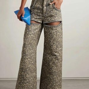 Baddie Y2K Leopard Cut-Out Pants for Grunge & Coquette Aesthetic