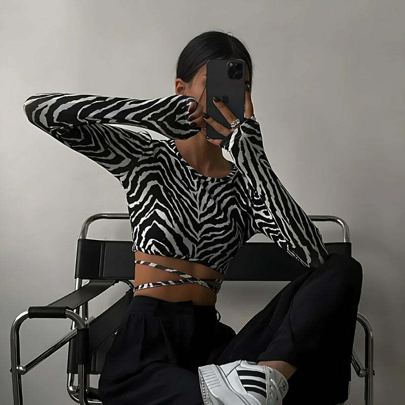 Baddie Zebra Backless Crop Top - Y2K Fashion, Grunge Aesthetic, Cute Tops