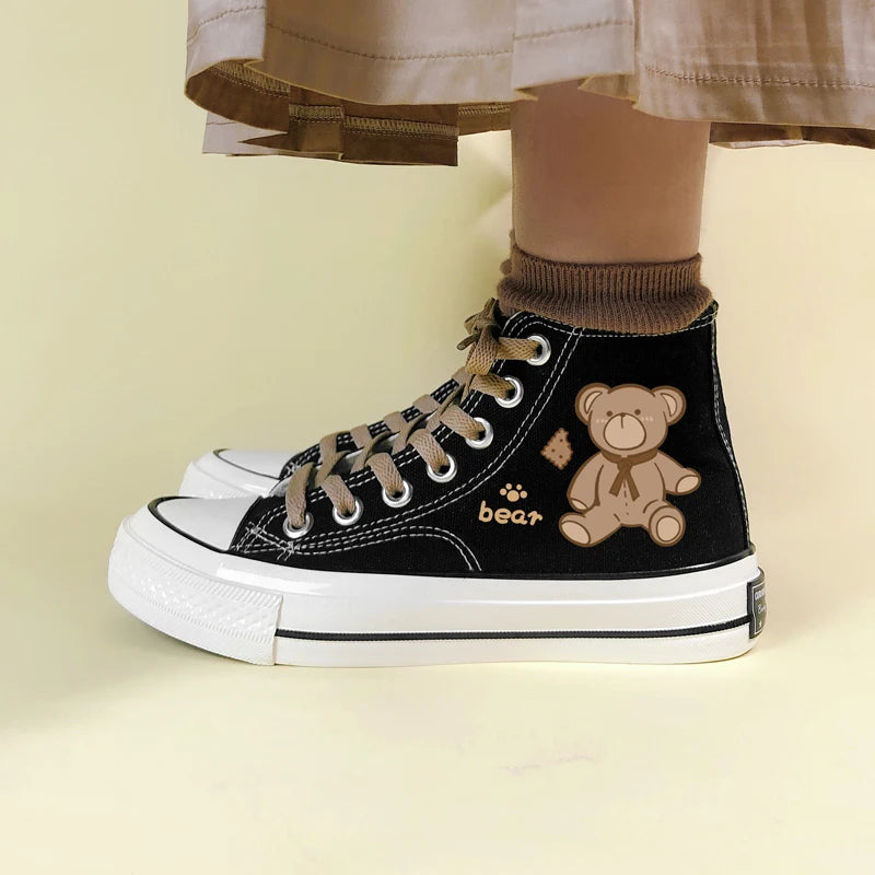 Bear Lace Up Canvas Shoes - Y2K Fashion, Grunge Aesthetic, Cute Tops