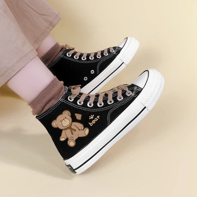 Bear Lace Up Canvas Shoes - Y2K Fashion, Grunge Aesthetic, Cute Tops