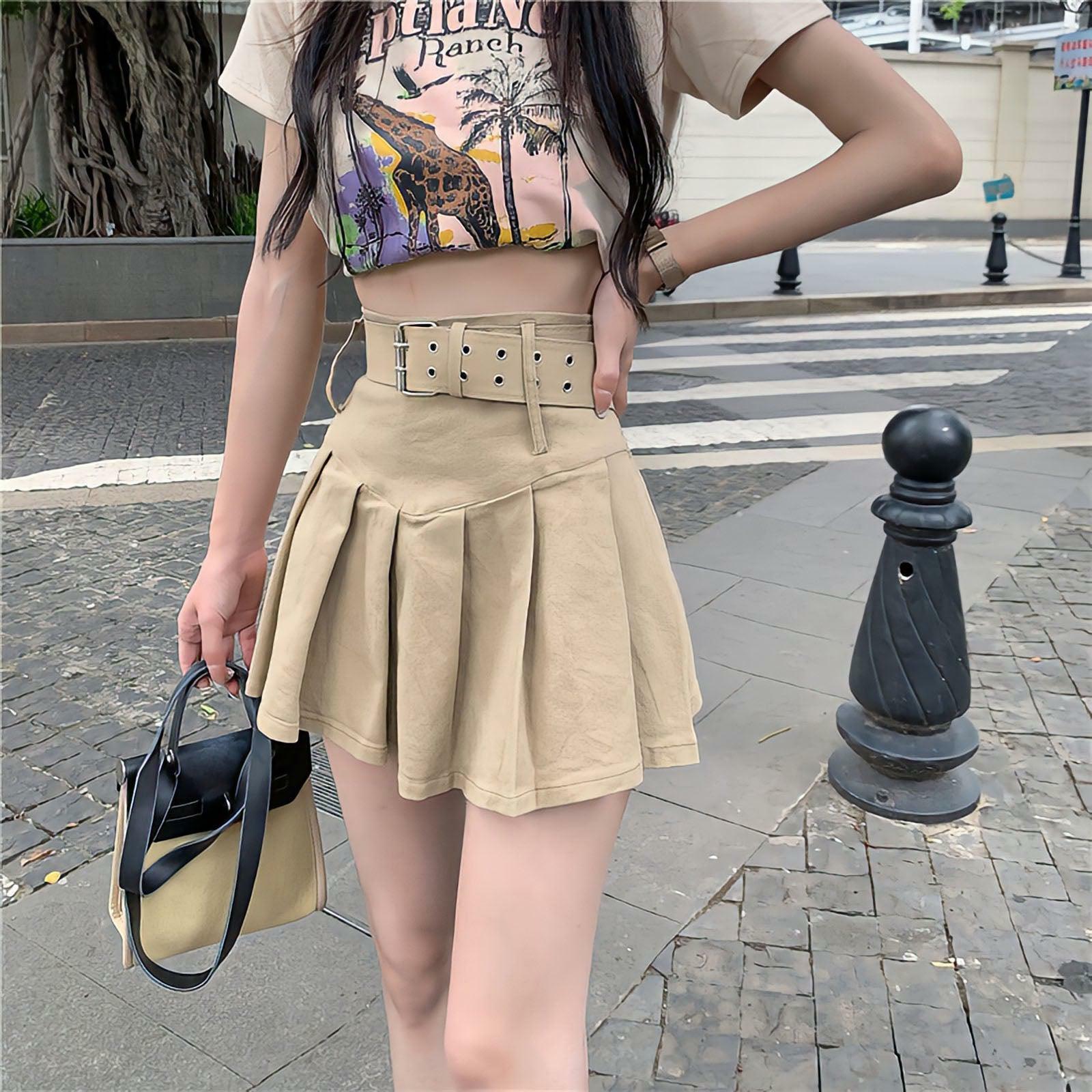 Belted Pleated Mini Skirt - Y2K Fashion, Grunge Aesthetic, Cute Tops