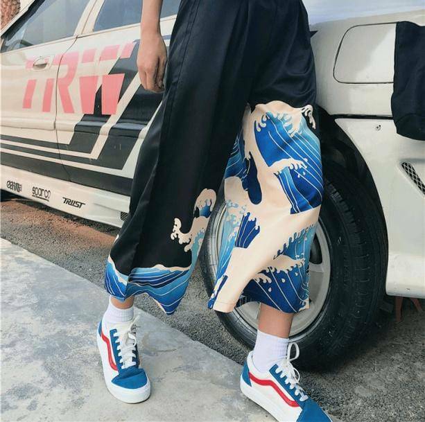 Blue Waves Y2K Pants: Grunge Aesthetic Cargo Style for Trendy Outfits