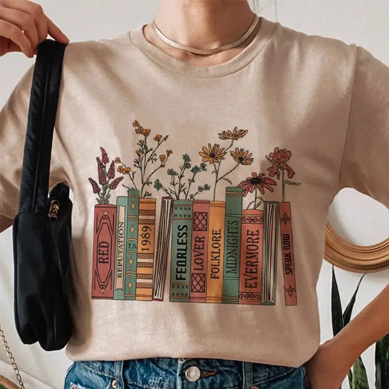 Books & Flowers Y2K Tee: Cute Tops for Coquette & Grunge Aesthetic