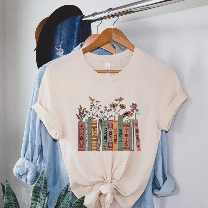 Books & Flowers Y2K Tee: Cute Tops for Coquette & Grunge Aesthetic