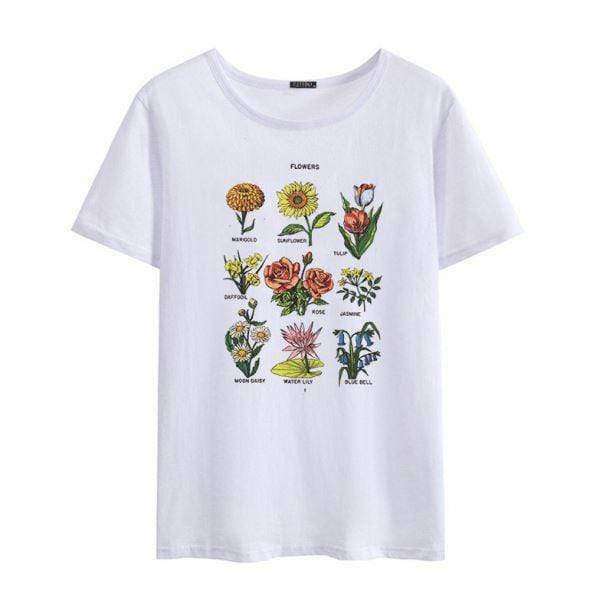 Botanical Wildflower Print T-Shirt - Y2K Aesthetic Cute Top for Grunge Style