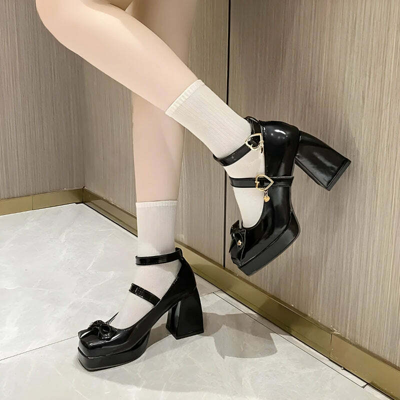 Bow & Heart Mary Jane High Heels - Y2K Fashion & Coquette Aesthetic