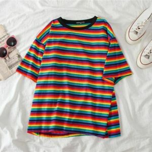 Bright Color Striped Top - Y2K Fashion, Cute Tops, Coquette Aesthetic