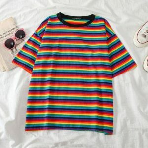 Bright Color Striped Top - Y2K Fashion, Cute Tops, Coquette Aesthetic