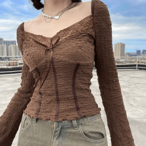 Brown Fairycore Top - Y2K Fashion, Coquette Aesthetic, Cute Tops