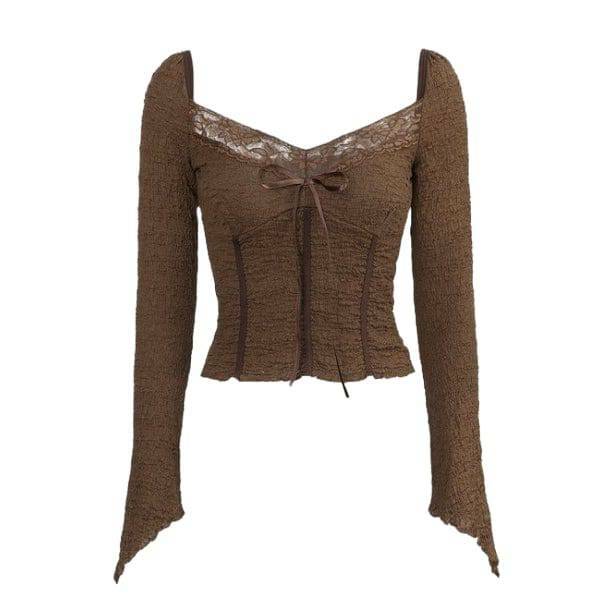 Brown Fairycore Top - Y2K Fashion, Coquette Aesthetic, Cute Tops