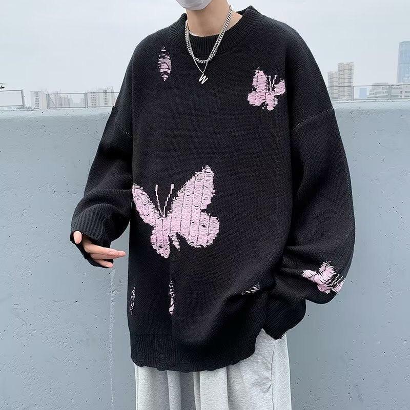 Butterfly Distressed Knitted Sweater - Y2K Aesthetic Cute Top