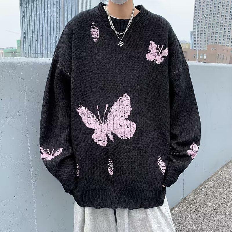 Butterfly Distressed Knitted Sweater - Y2K Aesthetic Cute Top