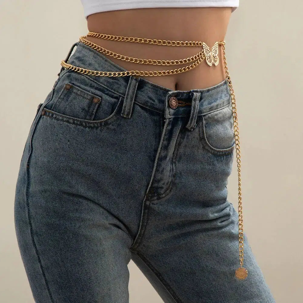 Butterfly Layered Belly Chain - Y2K Aesthetic Jewelry for Cute Outfits