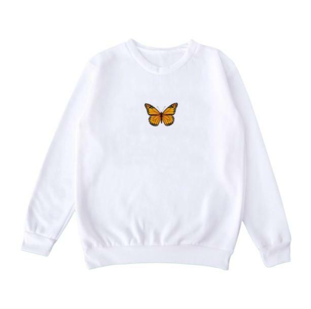 Butterfly White Sweatshirt - Y2K Aesthetic Cute Top for Grunge & Coquette