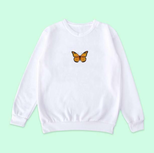 Butterfly White Sweatshirt - Y2K Aesthetic Cute Top for Grunge & Coquette