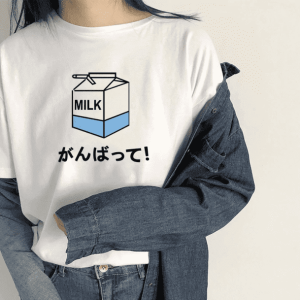 Cartoon Milk Tee: Y2K Fashion Essential for Coquette & Grunge Aesthetics