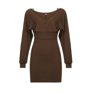 Chic Brown Knitted Mini Dress - Y2K Fashion & Coquette Aesthetic