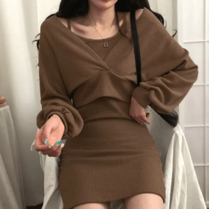 Chic Brown Knitted Mini Dress - Y2K Fashion & Coquette Aesthetic