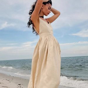 Chic Linen Midi Dress - Y2K Fashion with Coquette & Grunge Aesthetic