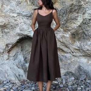 Chic Linen Midi Dress - Y2K Fashion with Coquette & Grunge Aesthetic