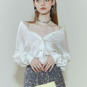 Chic Pure Design Satin Blouse - Y2K Fashion Essential for Aesthetic Looks