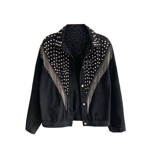 Chic Tassel Black Jacket for Y2K Fashion & Grunge Aesthetic Outfits