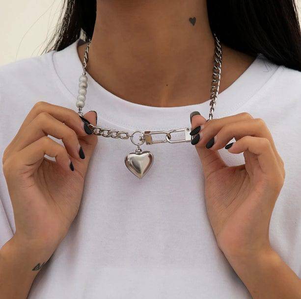 Chunky Heart Necklace - Y2K Fashion Accessory for Coquette & Grunge Aesthetic