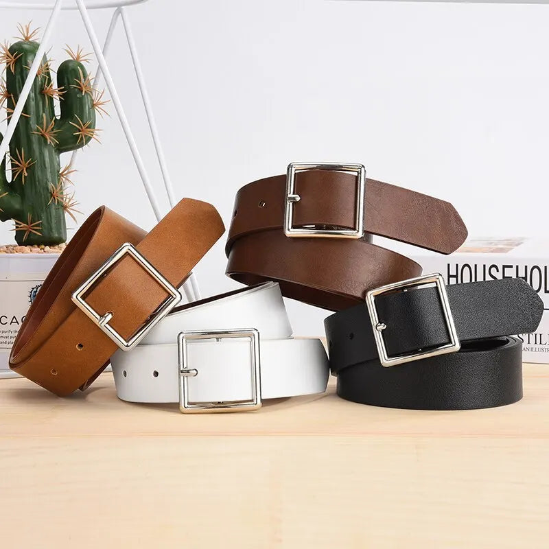 Classic Faux Leather Belt - Y2K Fashion Essential for Grunge & Coquette Aesthetic