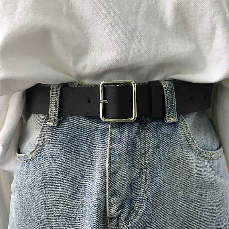 Classic Faux Leather Belt - Y2K Fashion Essential for Grunge & Coquette Aesthetic