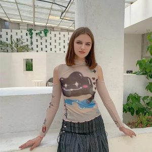 Cloud Monster Mesh Top - Y2K Fashion, Cute Tops, Grunge Aesthetic