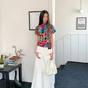 Colorful Sketchbook Pleated Top - Y2K Fashion, Cute Tops, Aesthetic Style