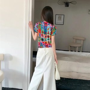 Colorful Sketchbook Pleated Top - Y2K Fashion, Cute Tops, Aesthetic Style