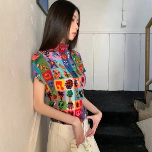 Colorful Sketchbook Pleated Top - Y2K Fashion, Cute Tops, Aesthetic Style